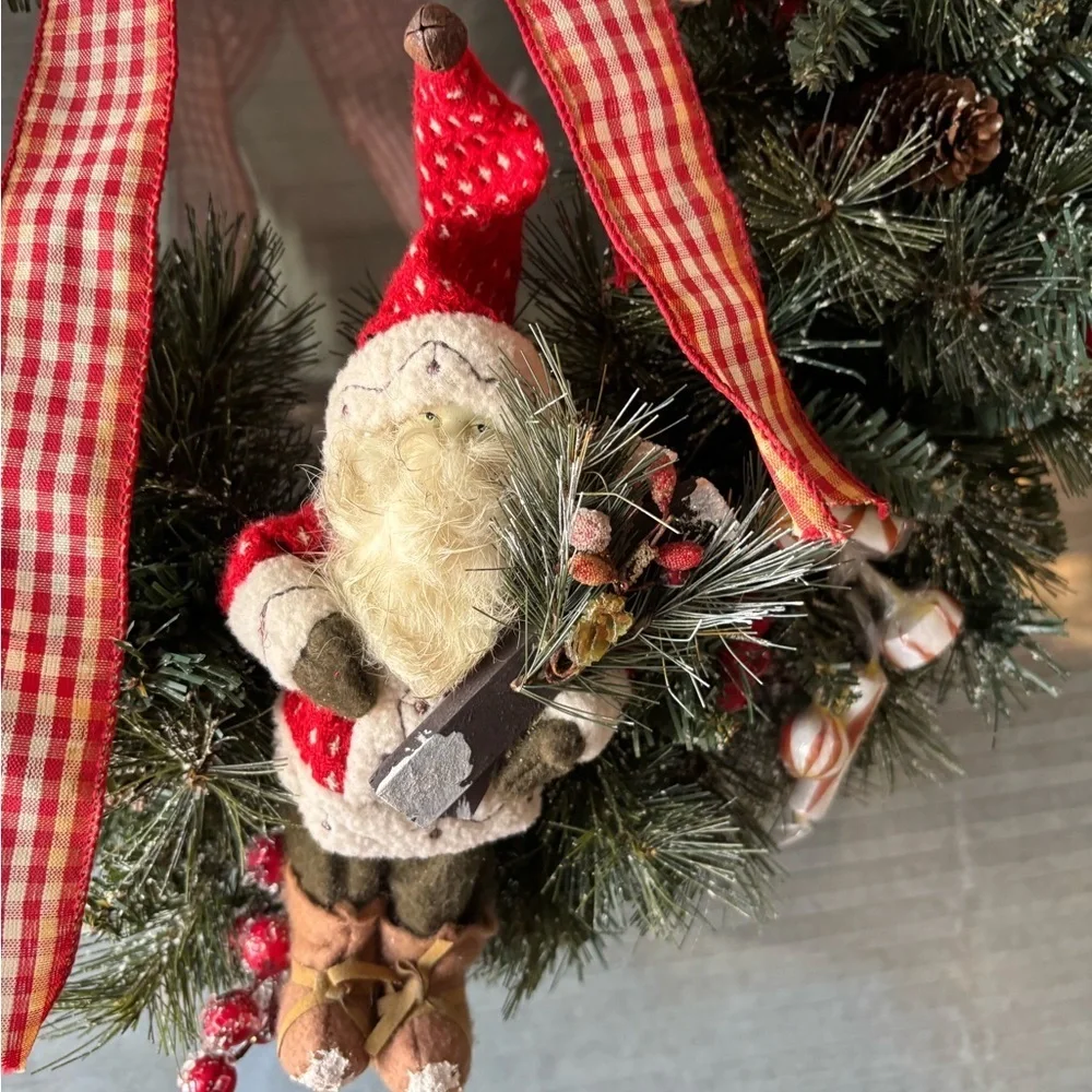 Festive Rustic Farmhouse Holiday Wreath with Red Accents